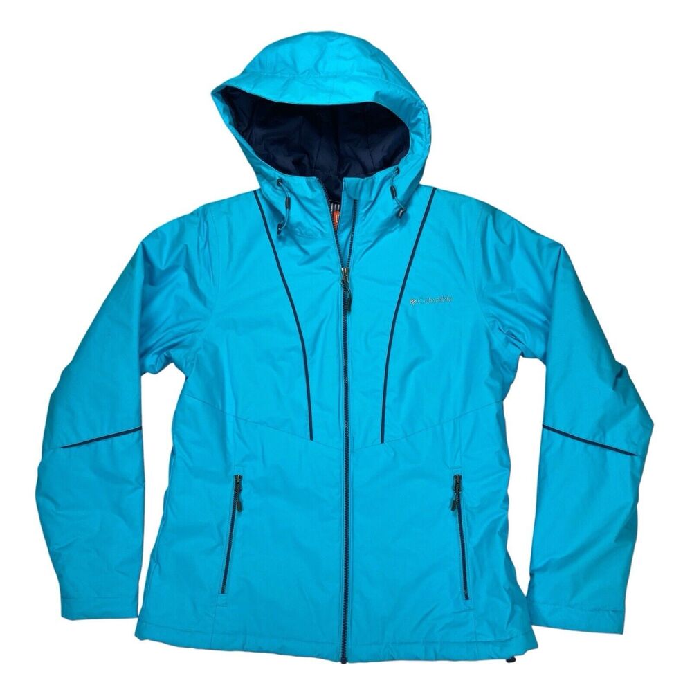 Columbia Thermal Coil Insulated Coat Women M Blue Hooded Ski Athleisure Jacket